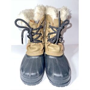Duck Boots Sorel Ram Womens Tan Leather Black Rubber Duck Snow Rain Boots Size 3